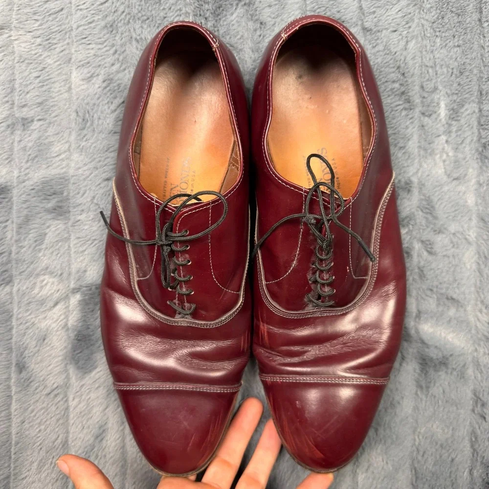 Allen Edmonds Park Avenue Burgundy Leather Cap Toe Oxford Shoes Mens 11 EE 5675